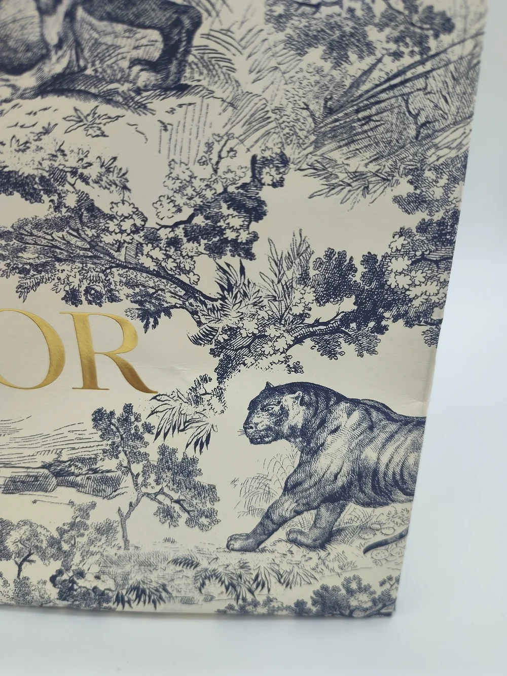 DIOR Toile Jungle Navy Gift Bag Gold Logo Boutique Packaging Tiger Medium EUC